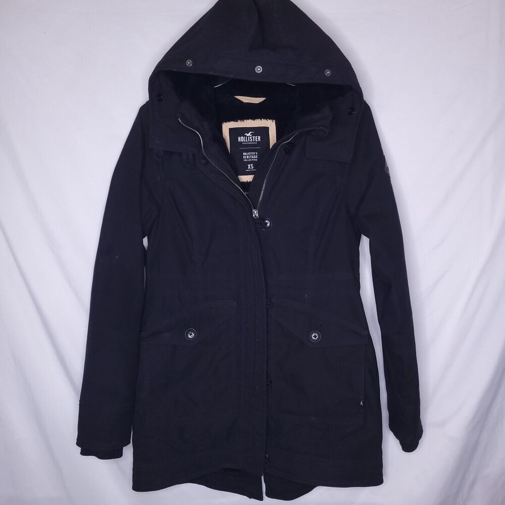 Hollister Black Hooded Pea Coat